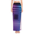 Pink And Teal Tunnel Lights Print High Slit Maxi Skirt