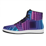 Pink And Teal Tunnel Lights Print High Top Leather Sneakers