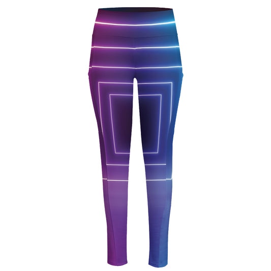 Pink And Teal Tunnel Lights Print High-Waisted Pocket Leggings