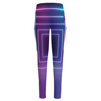Pink And Teal Tunnel Lights Print High-Waisted Pocket Leggings