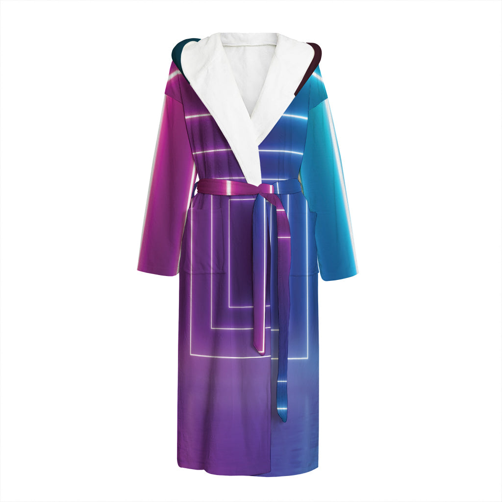 Pink And Teal Tunnel Lights Print Hooded Bathrobe