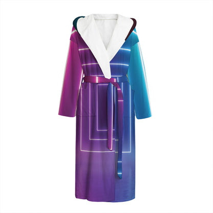 Pink And Teal Tunnel Lights Print Hooded Bathrobe
