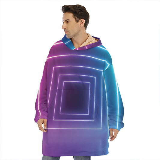 Pink And Teal Tunnel Lights Print Hoodie Blanket