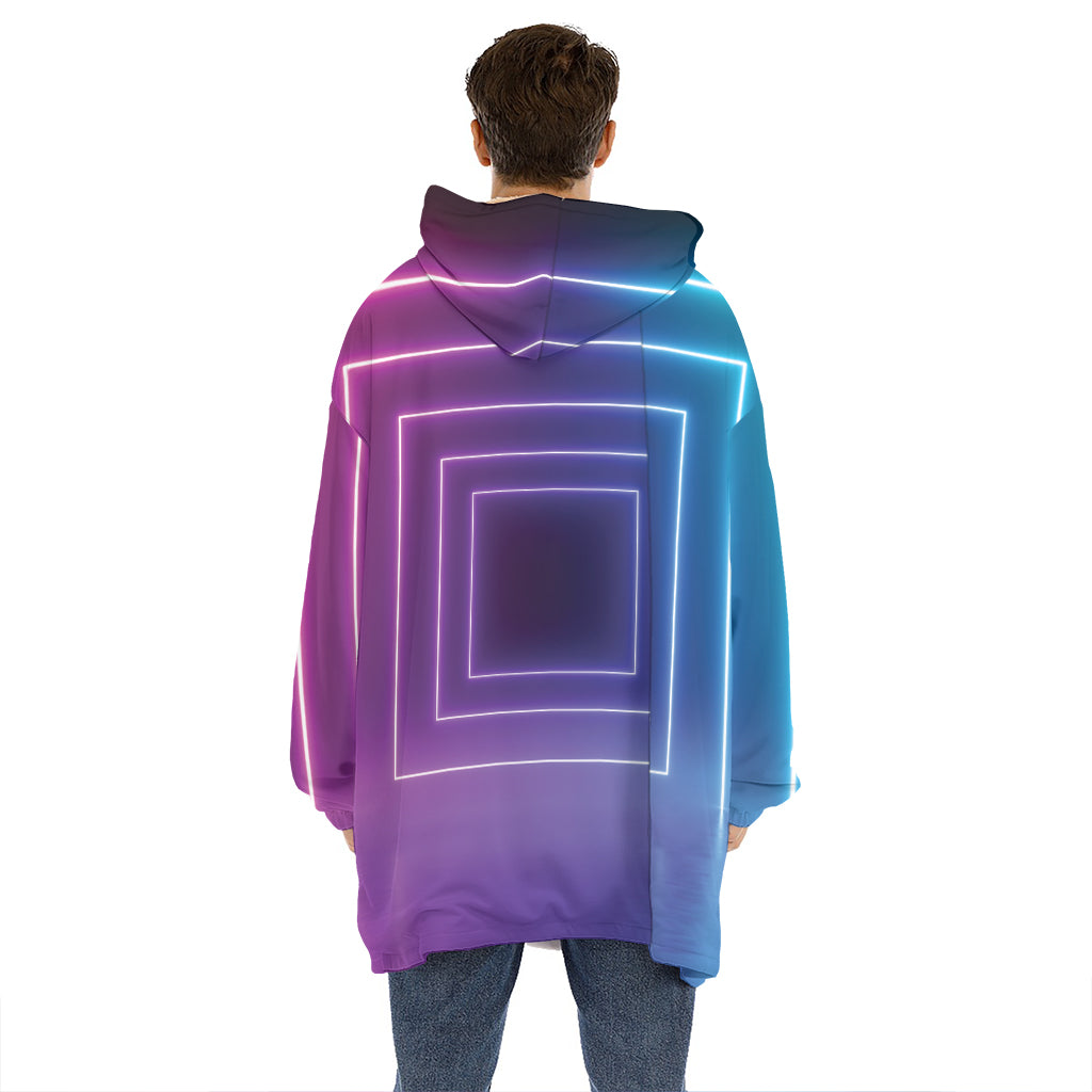 Pink And Teal Tunnel Lights Print Hoodie Blanket