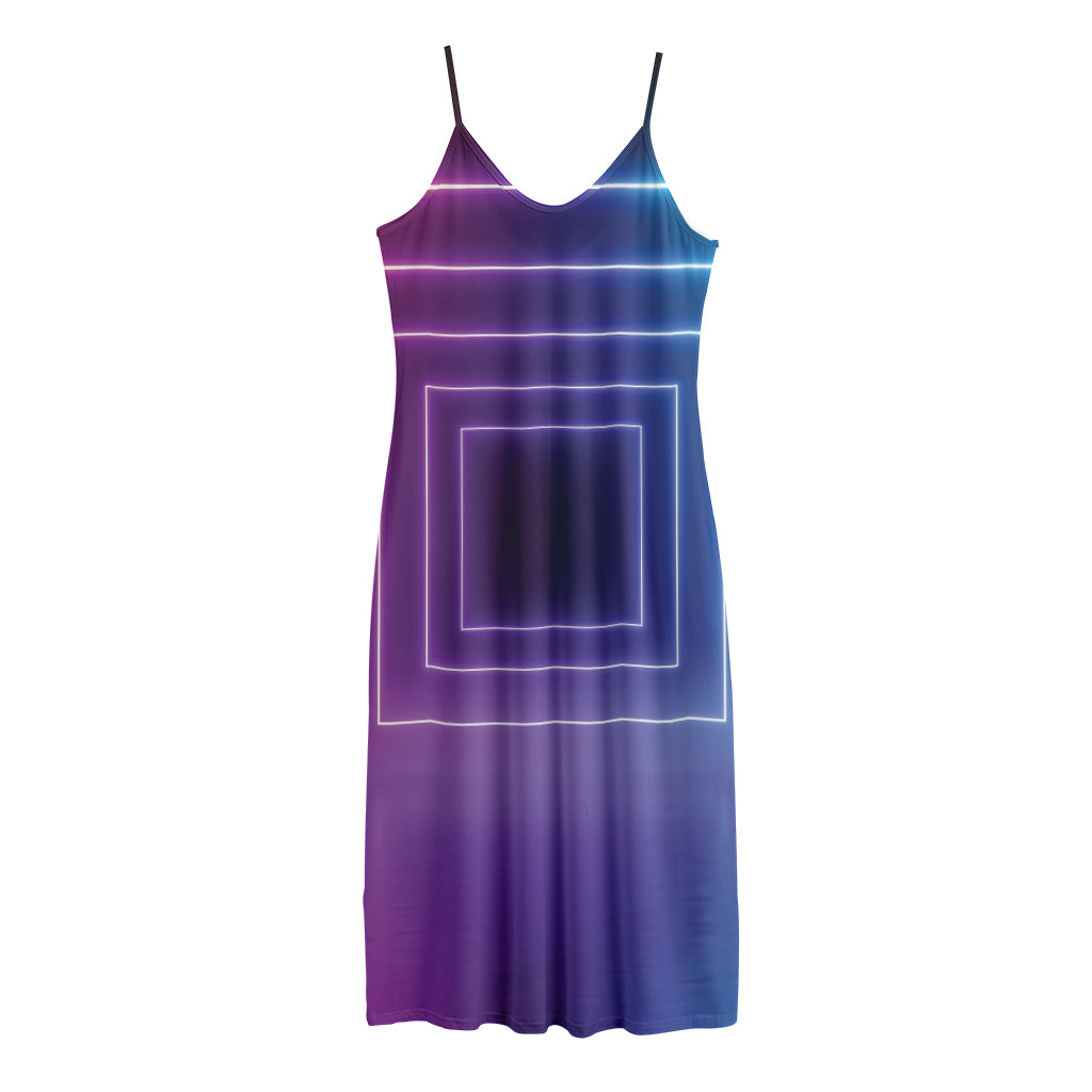 Pink And Teal Tunnel Lights Print Jersey Midi Cami Dress