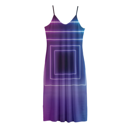 Pink And Teal Tunnel Lights Print Jersey Midi Cami Dress