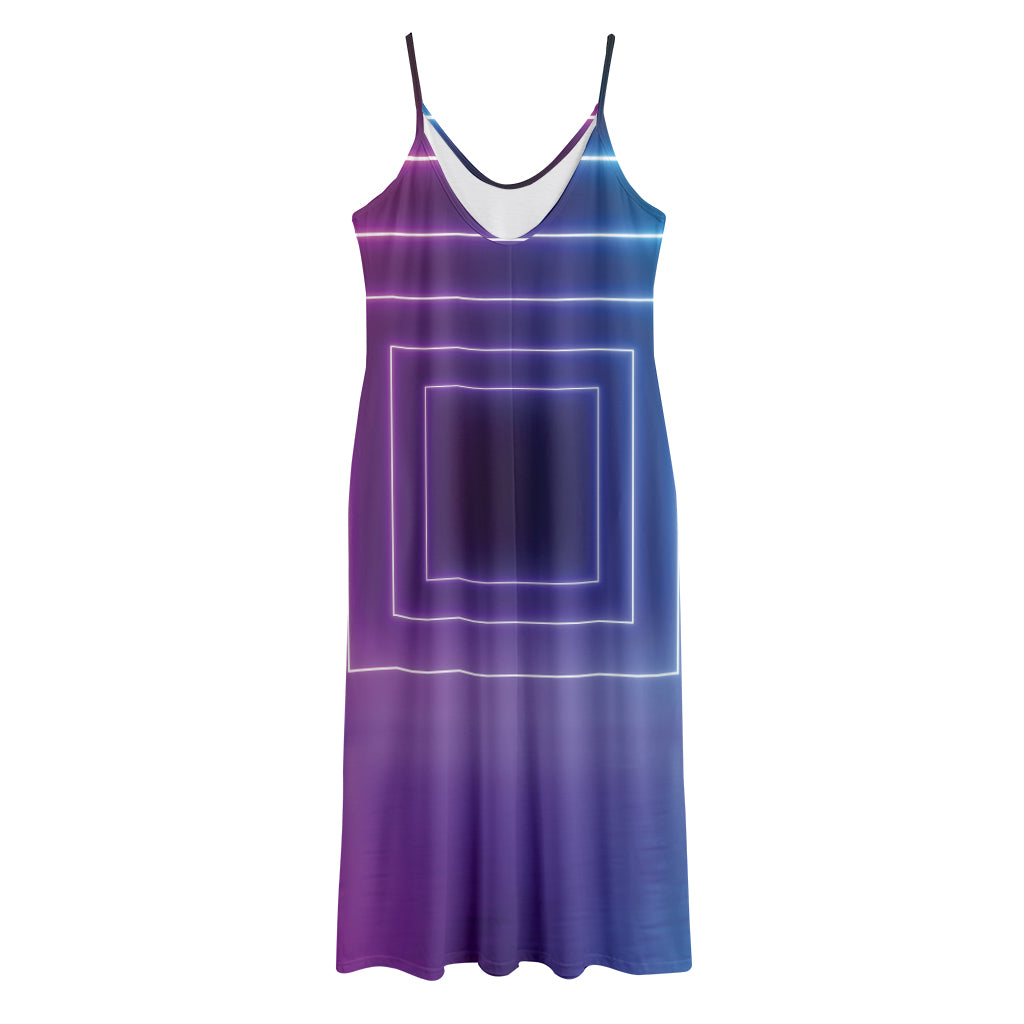Pink And Teal Tunnel Lights Print Jersey Midi Cami Dress