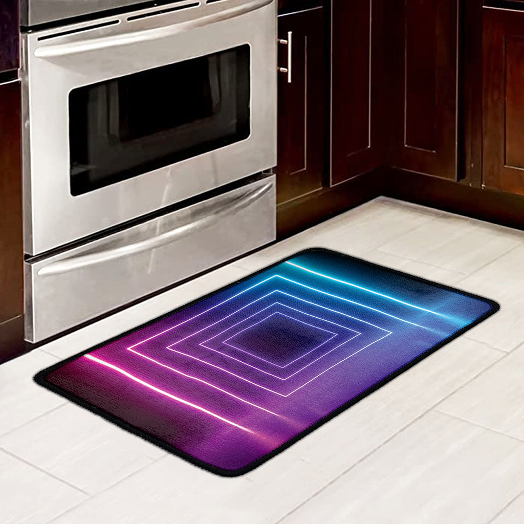Pink And Teal Tunnel Lights Print Kitchen Mat