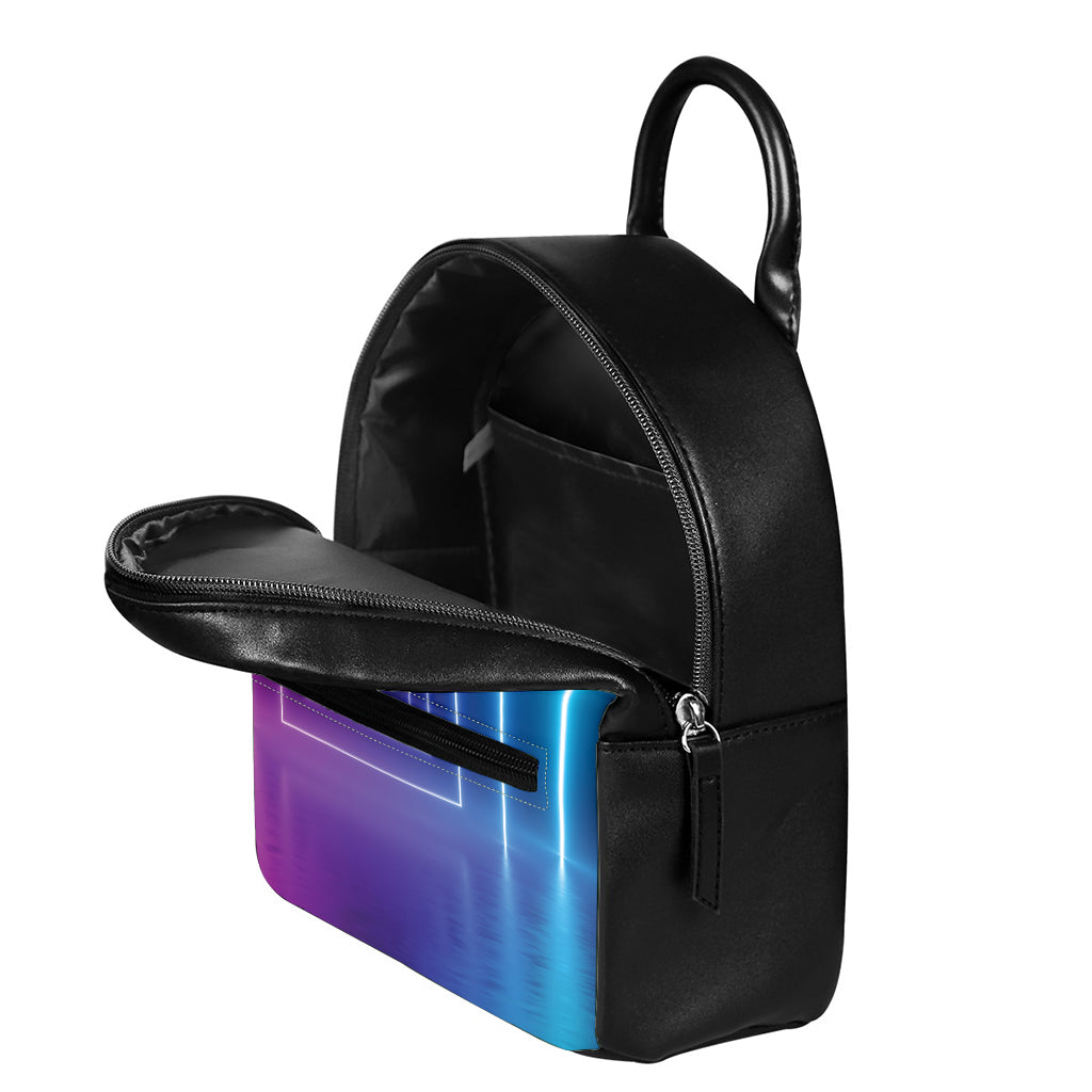 Pink And Teal Tunnel Lights Print Leather Backpack