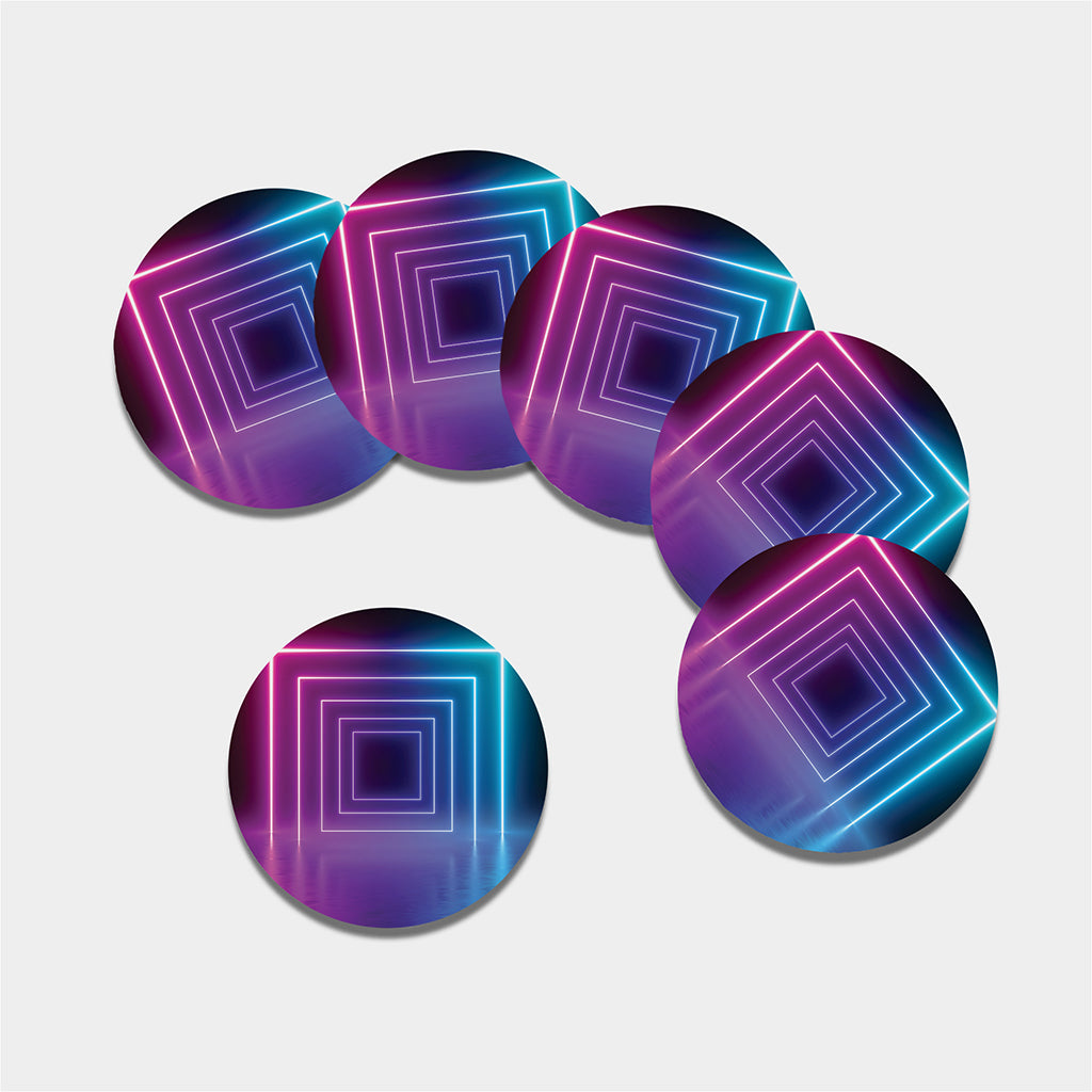 Pink And Teal Tunnel Lights Print Leather Coaster Set