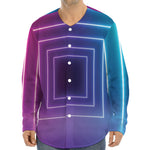 Pink And Teal Tunnel Lights Print Long Sleeve Baseball Jersey