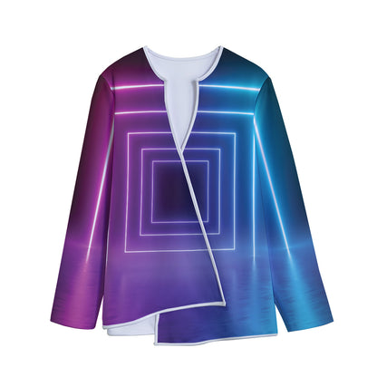 Pink And Teal Tunnel Lights Print Long Sleeve Short Coat