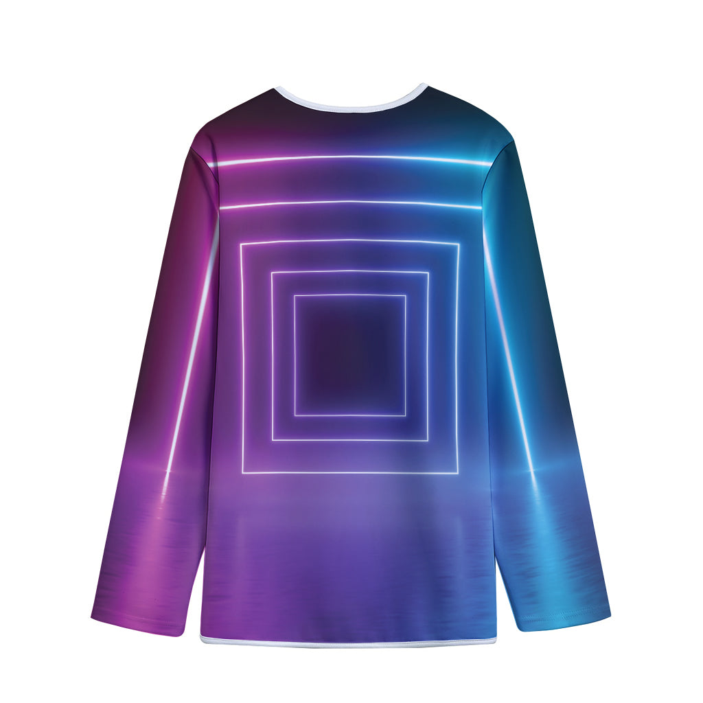 Pink And Teal Tunnel Lights Print Long Sleeve Short Coat