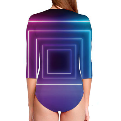 Pink And Teal Tunnel Lights Print Long Sleeve Swimsuit