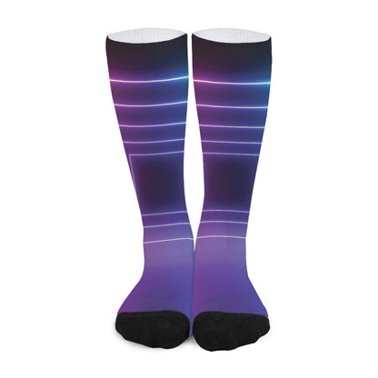 Pink And Teal Tunnel Lights Print Long Socks