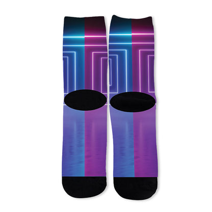 Pink And Teal Tunnel Lights Print Long Socks