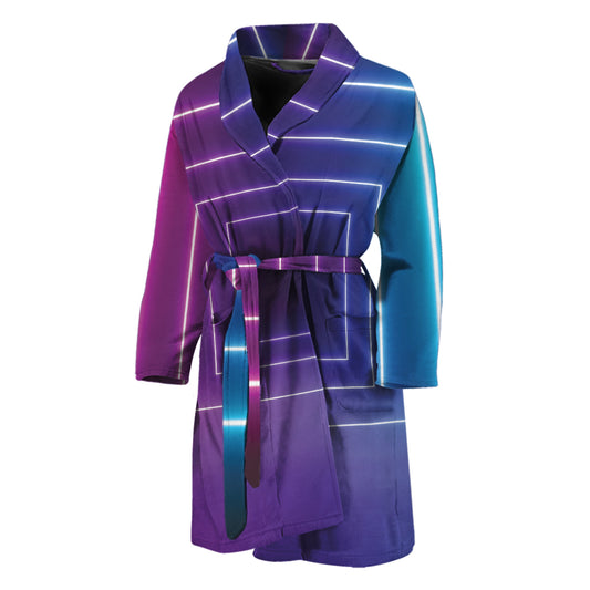 Pink And Teal Tunnel Lights Print Men's Bathrobe