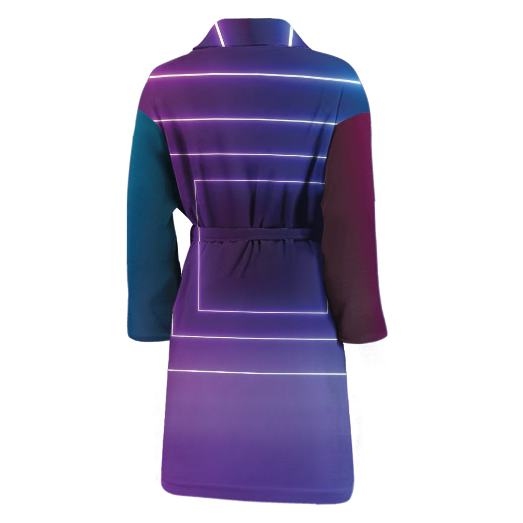Pink And Teal Tunnel Lights Print Men's Bathrobe