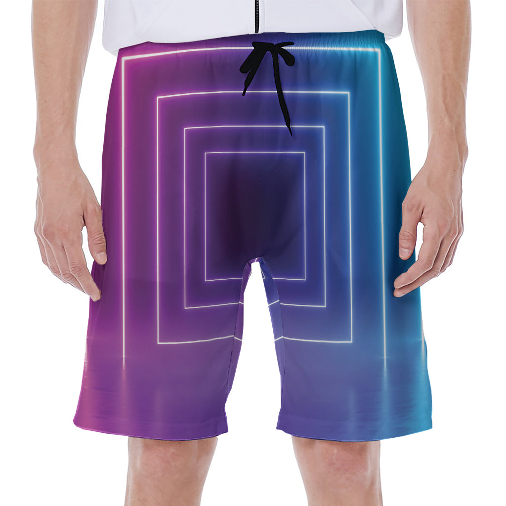 Pink And Teal Tunnel Lights Print Men's Beach Shorts