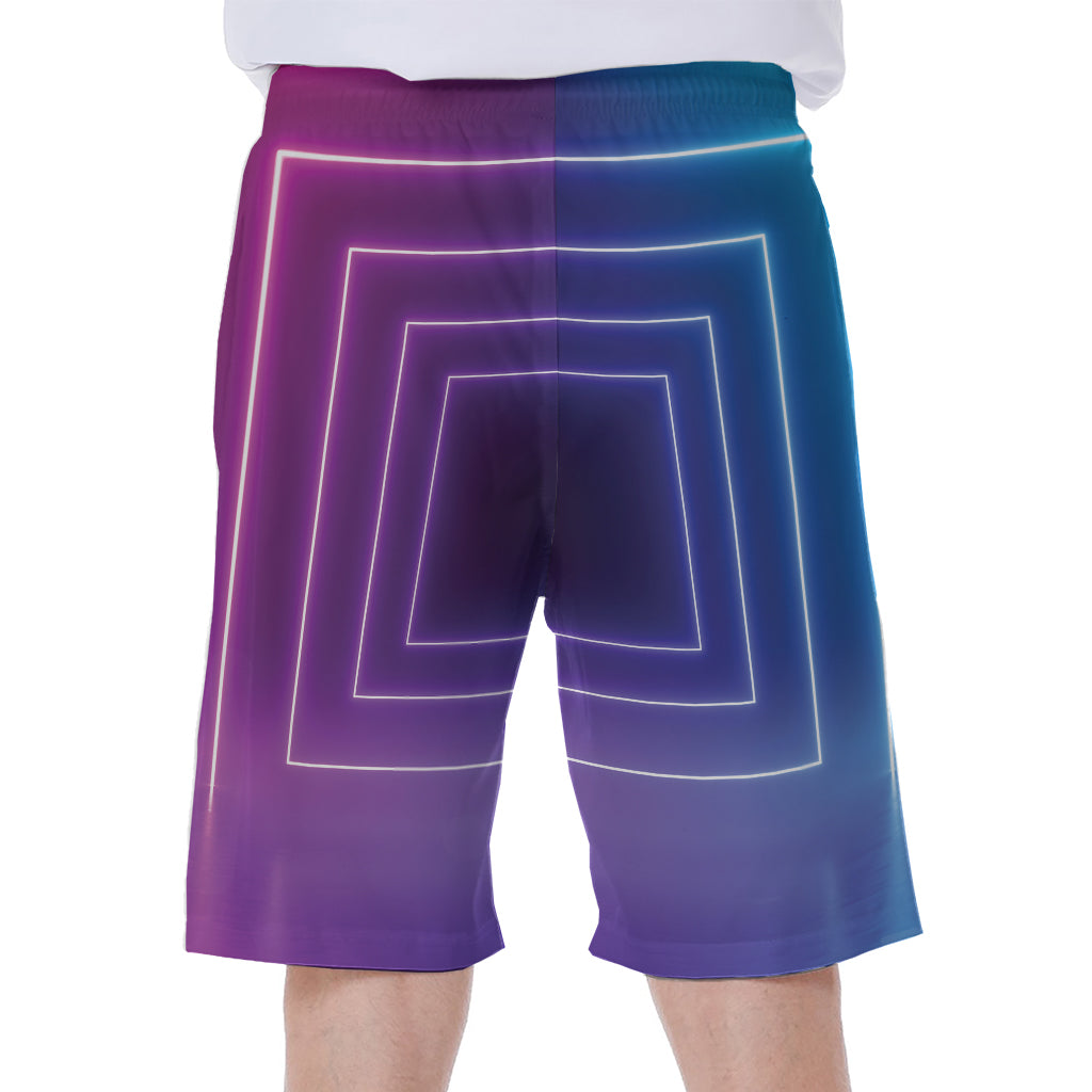Pink And Teal Tunnel Lights Print Men's Beach Shorts