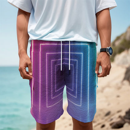 Pink And Teal Tunnel Lights Print Men's Cargo Shorts