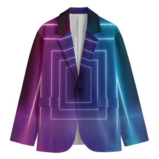 Pink And Teal Tunnel Lights Print Men's Cotton Blazer