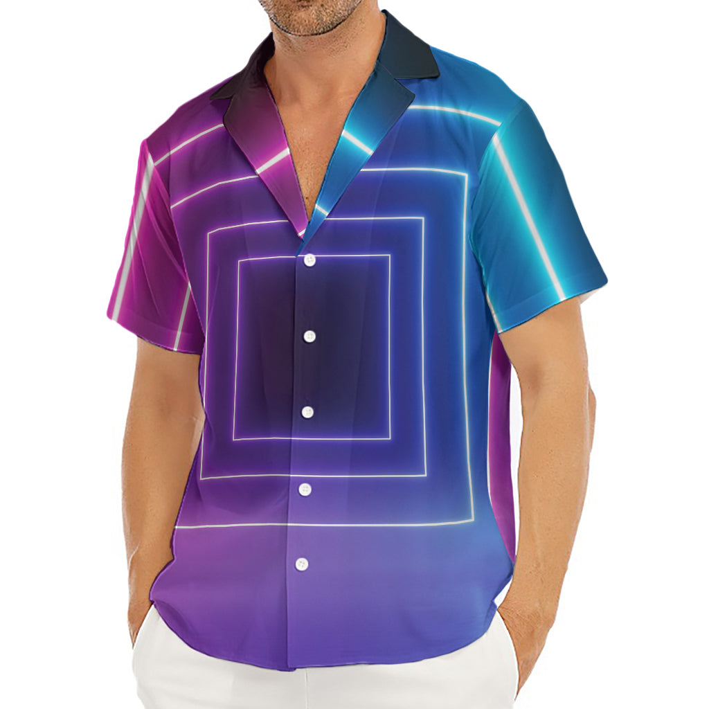 Pink And Teal Tunnel Lights Print Men's Deep V-Neck Shirt