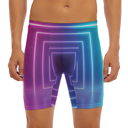 Pink And Teal Tunnel Lights Print Men's Long Boxer Briefs