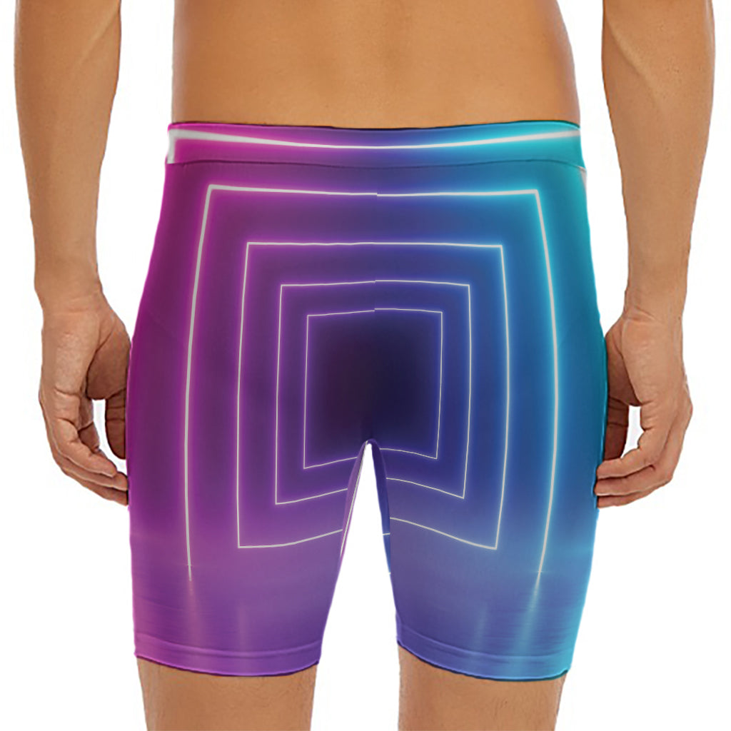 Pink And Teal Tunnel Lights Print Men's Long Boxer Briefs