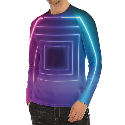 Pink And Teal Tunnel Lights Print Men's Long Sleeve Rash Guard