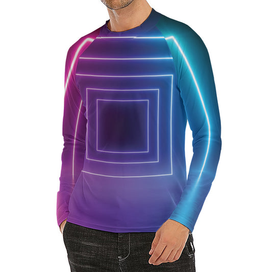 Pink And Teal Tunnel Lights Print Men's Long Sleeve Rash Guard