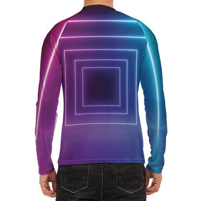 Pink And Teal Tunnel Lights Print Men's Long Sleeve Rash Guard
