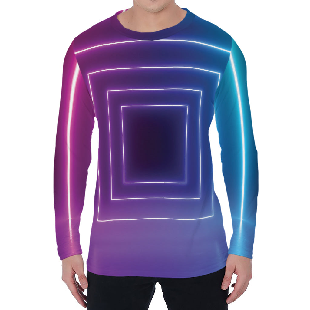 Pink And Teal Tunnel Lights Print Men's Long Sleeve T-Shirt