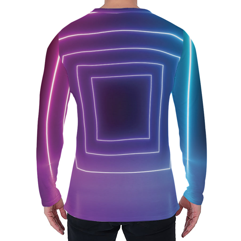 Pink And Teal Tunnel Lights Print Men's Long Sleeve T-Shirt