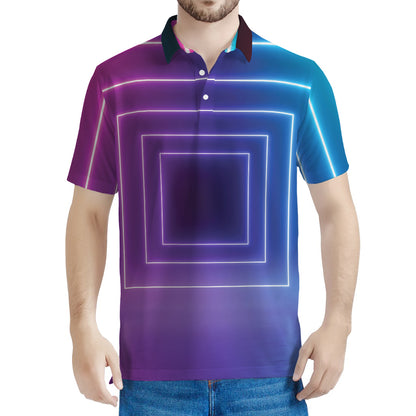 Pink And Teal Tunnel Lights Print Men's Polo Shirt