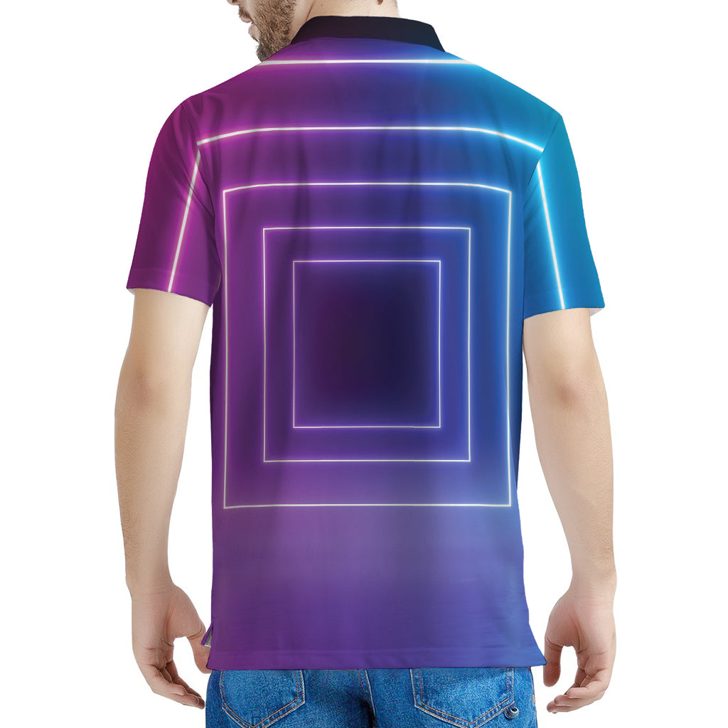Pink And Teal Tunnel Lights Print Men's Polo Shirt