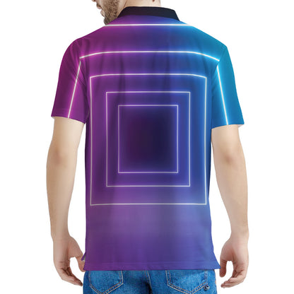Pink And Teal Tunnel Lights Print Men's Polo Shirt