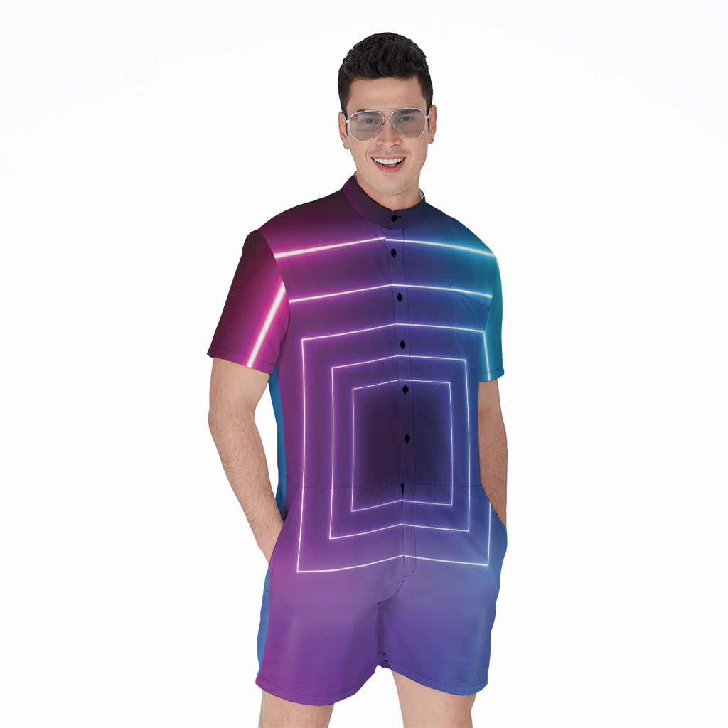 Pink And Teal Tunnel Lights Print Men's Rompers