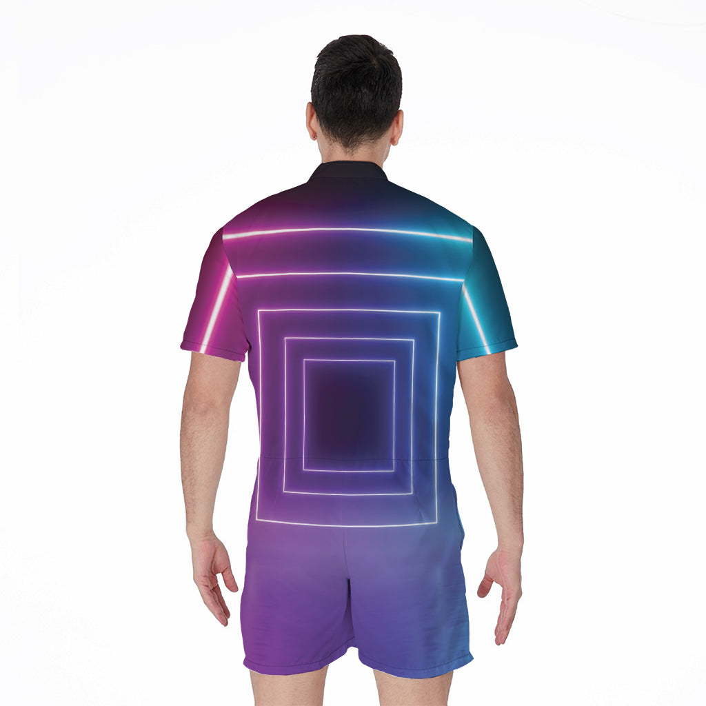 Pink And Teal Tunnel Lights Print Men's Rompers