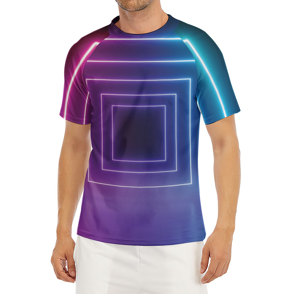 Pink And Teal Tunnel Lights Print Men's Short Sleeve Rash Guard