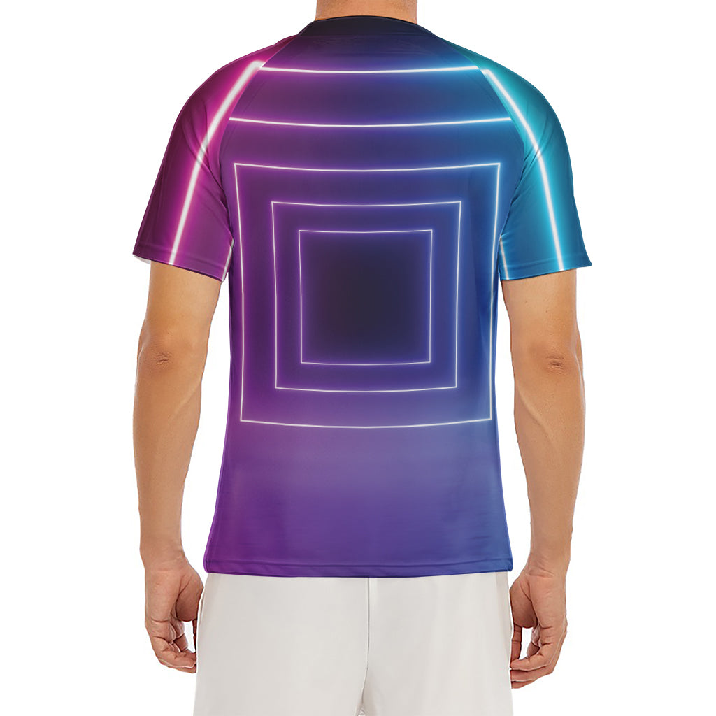 Pink And Teal Tunnel Lights Print Men's Short Sleeve Rash Guard