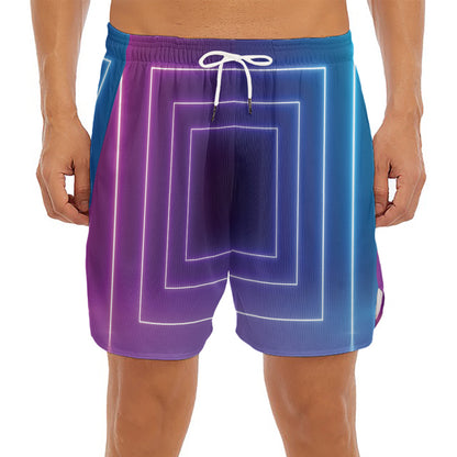 Pink And Teal Tunnel Lights Print Men's Split Running Shorts