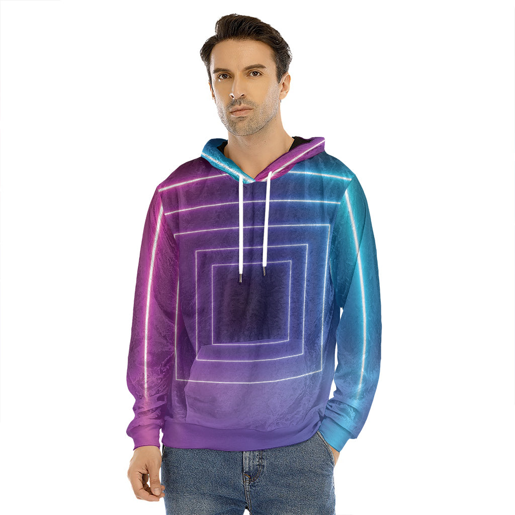 Pink And Teal Tunnel Lights Print Men's Velvet Pullover Hoodie