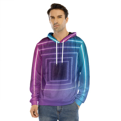 Pink And Teal Tunnel Lights Print Men's Velvet Pullover Hoodie
