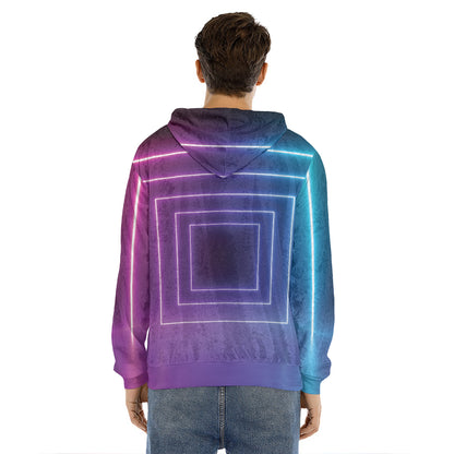 Pink And Teal Tunnel Lights Print Men's Velvet Pullover Hoodie