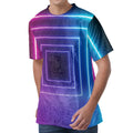 Pink And Teal Tunnel Lights Print Men's Velvet T-Shirt