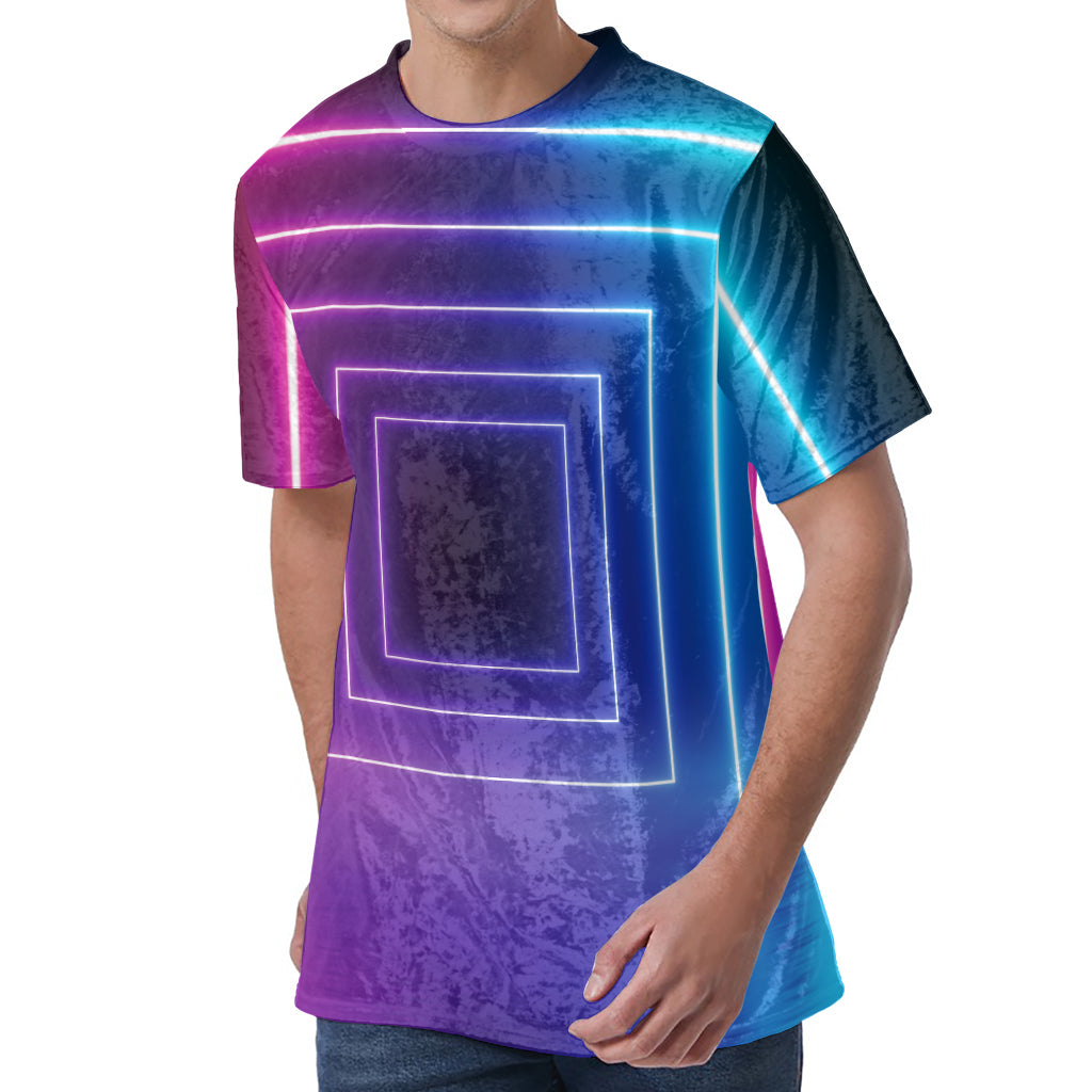 Pink And Teal Tunnel Lights Print Men's Velvet T-Shirt