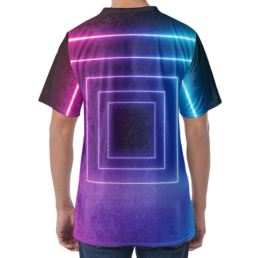 Pink And Teal Tunnel Lights Print Men's Velvet T-Shirt