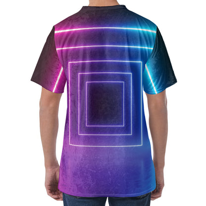 Pink And Teal Tunnel Lights Print Men's Velvet T-Shirt