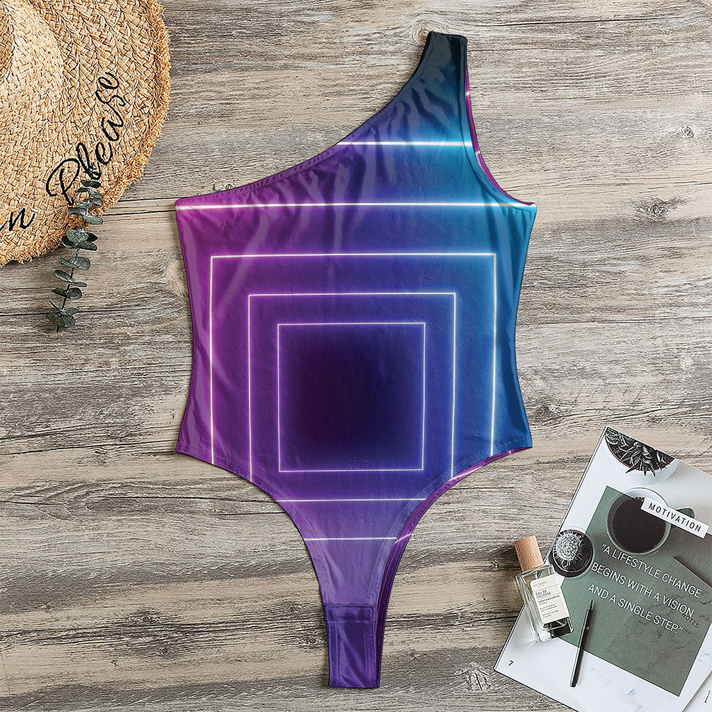 Pink And Teal Tunnel Lights Print One Shoulder Bodysuit